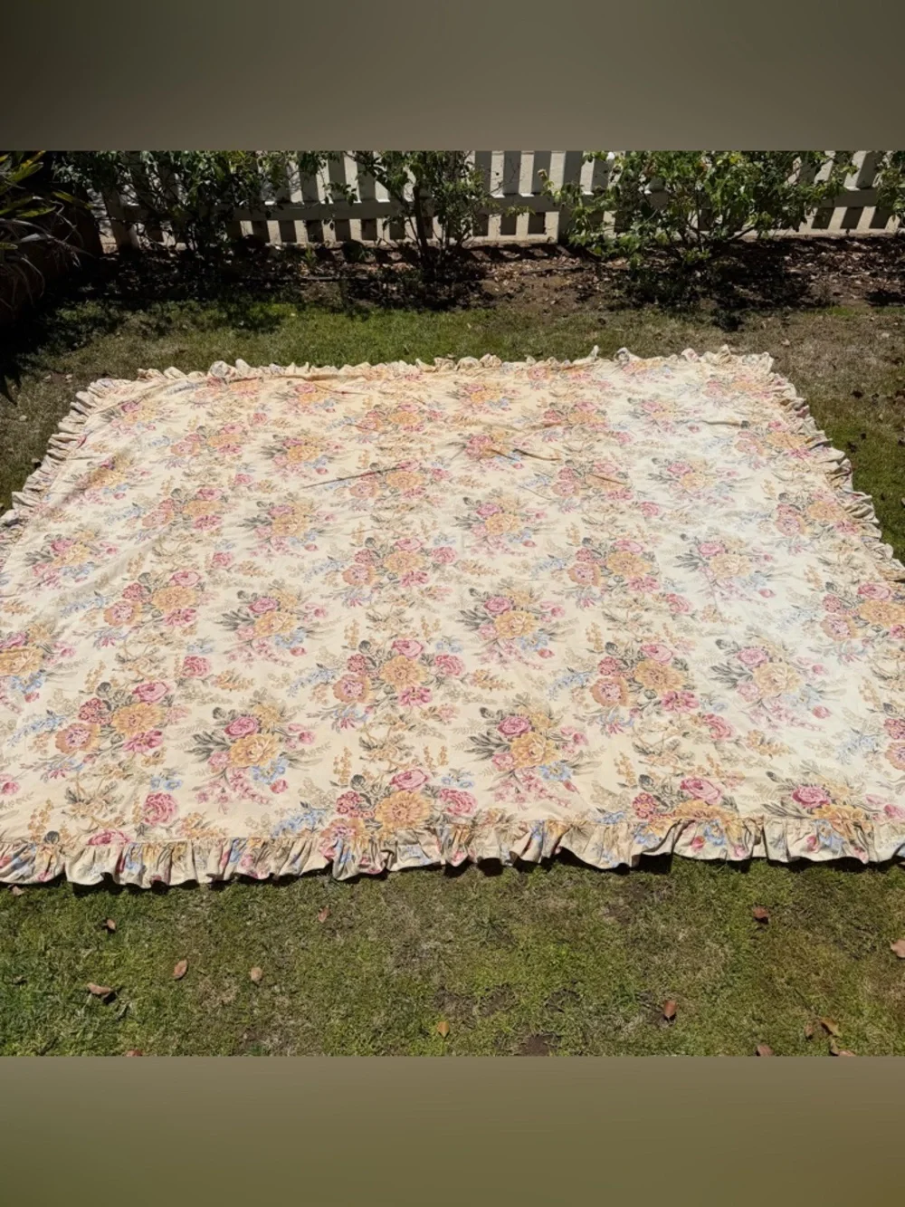 VTG Ralph Lauren Astor 3-Piece Ruffled Duvet Set Tan Pink Floral King Size FLAWS